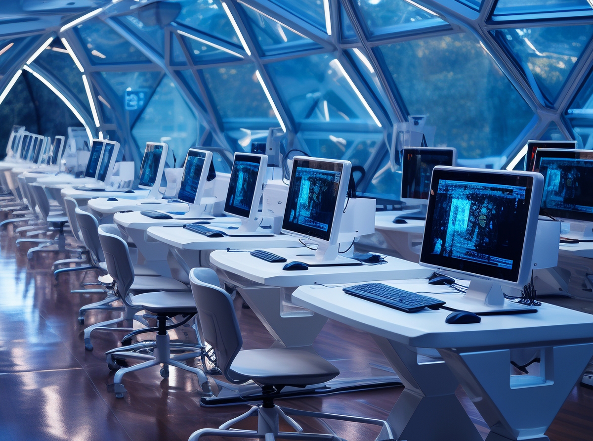 IT company employees at computers, illustrating changes in the labor market due to the introduction of AI.