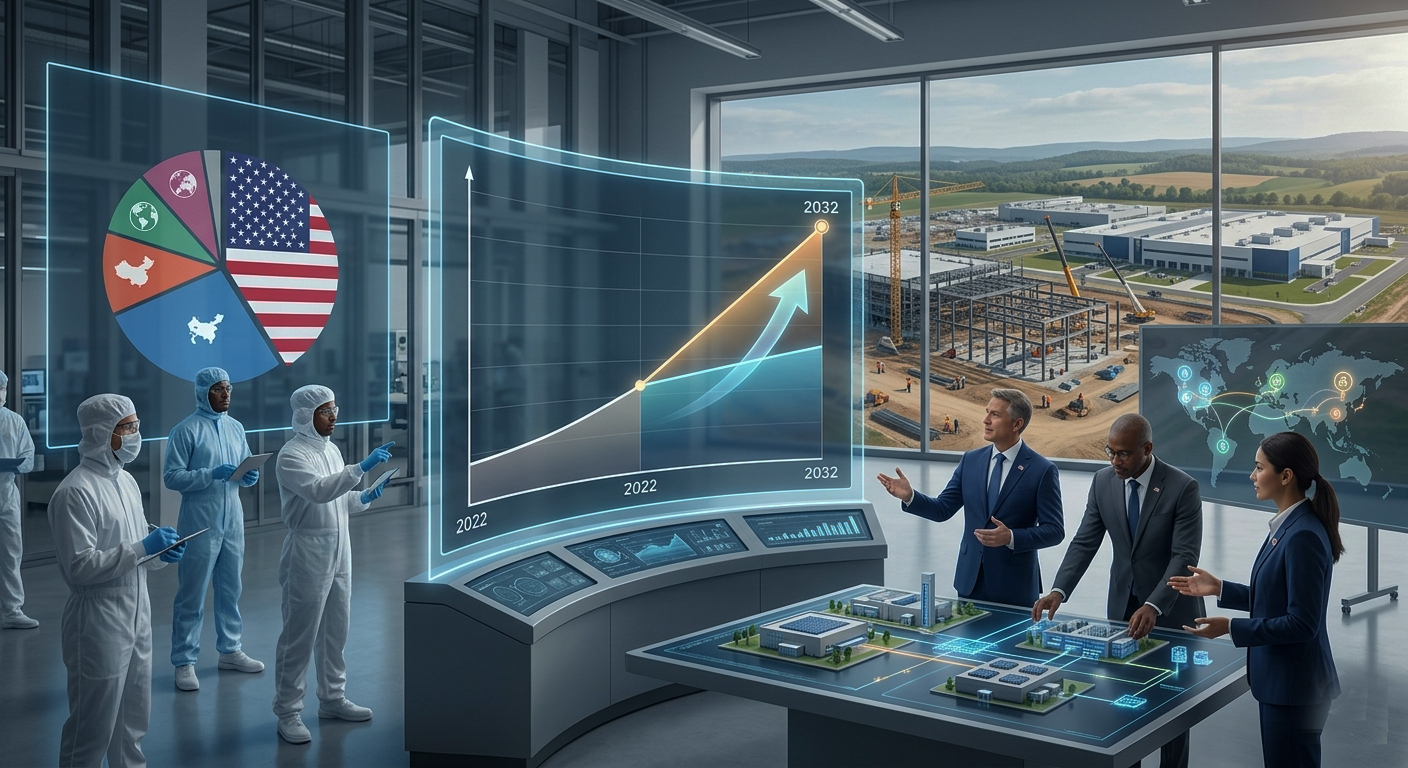 US semiconductor market share growth projection to 2032 CHIPS Act impact